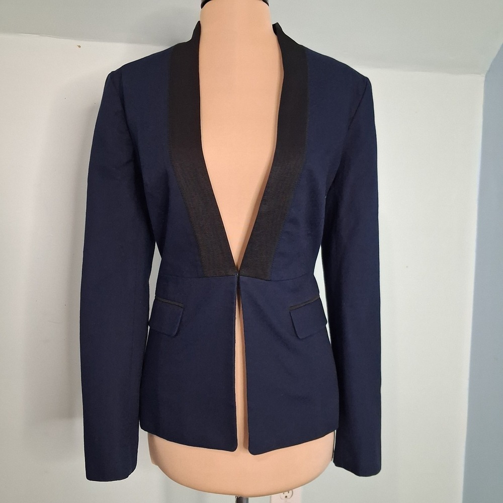 Banana Republic Womens Blazer Sz 4 Navy Jacquard Cotton Blend Preppy Old Money